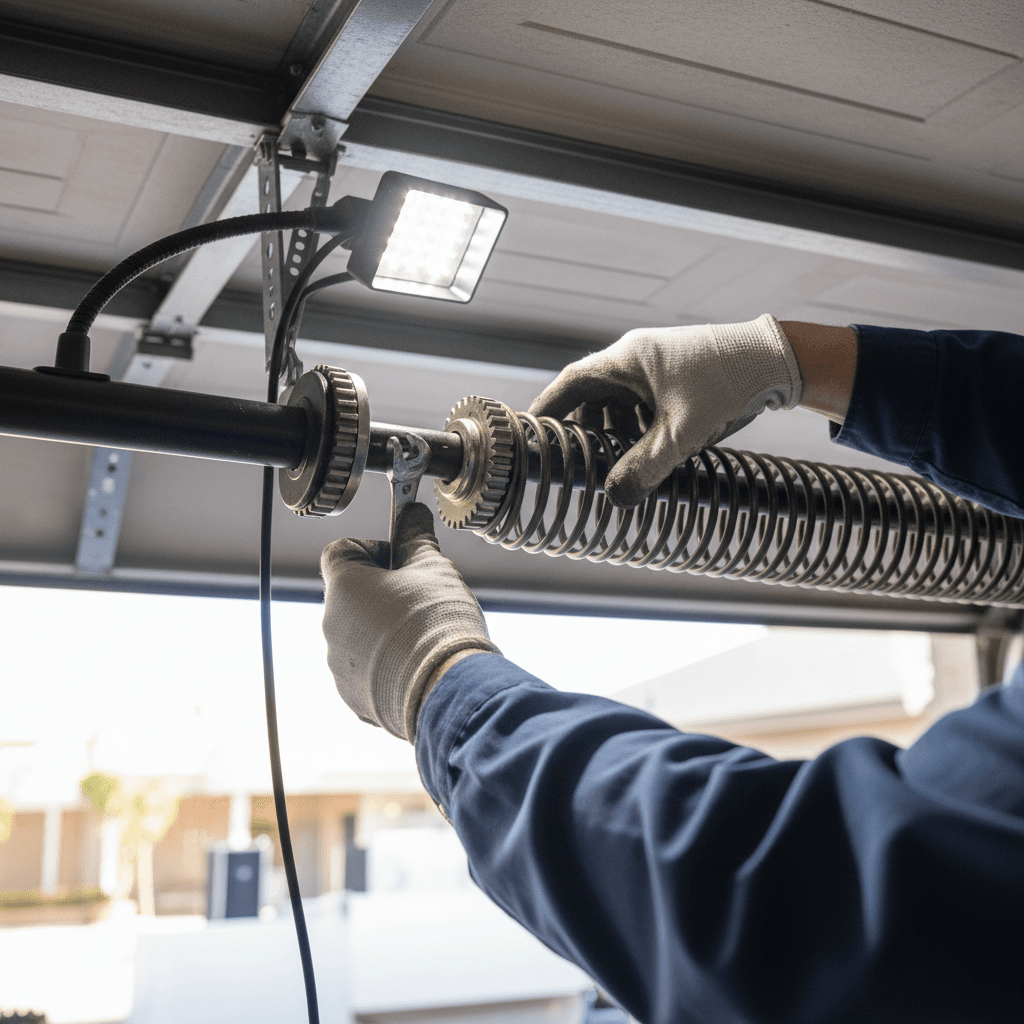 Professional technician performing emergency door repair